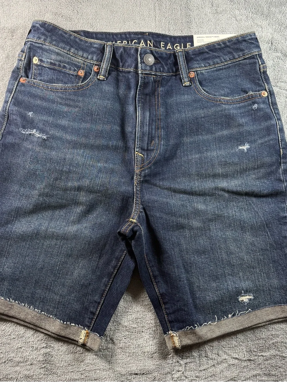 American Eagle Airflex+ Tencel Fibers Jean Short Mens 30 ATK Distressed 8” NWT